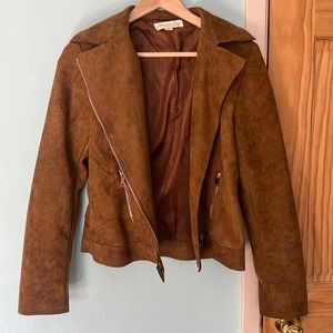 Unworn faux leather brown moto jacket
